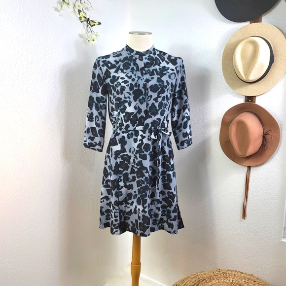 All Saints Dresses & Skirts - ALLSAINTS BLUE AND BLACK ANIMAL PRINT SILK MINI 4